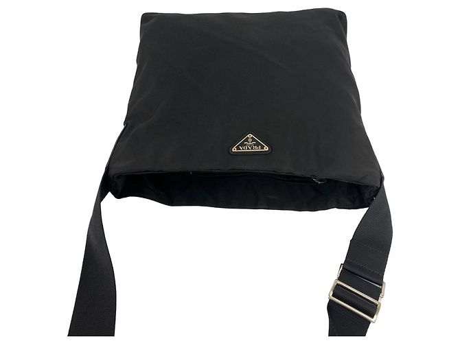 Bolsa de ombro Prada em nylon Tessuto e couro com placa de logo triângulo Preto - vista 4