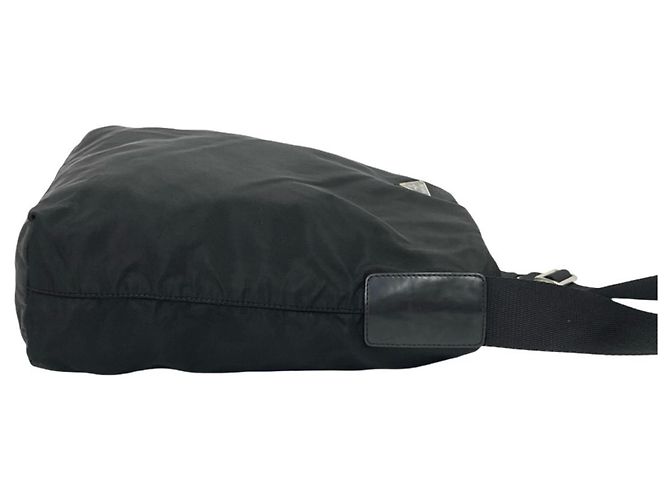 Bolsa de ombro Prada em nylon Tessuto e couro com placa de logo triângulo Preto - vista 6