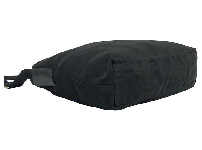Bolsa de ombro Prada em nylon Tessuto e couro com placa de logo triângulo Preto - vista 7