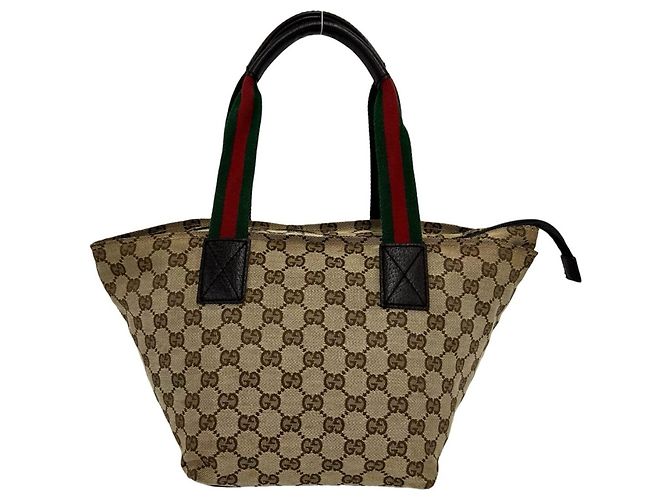 Borsa GUCCI Sherry Line GG Canvas Leather Marrone Rosso Verde - vista 3