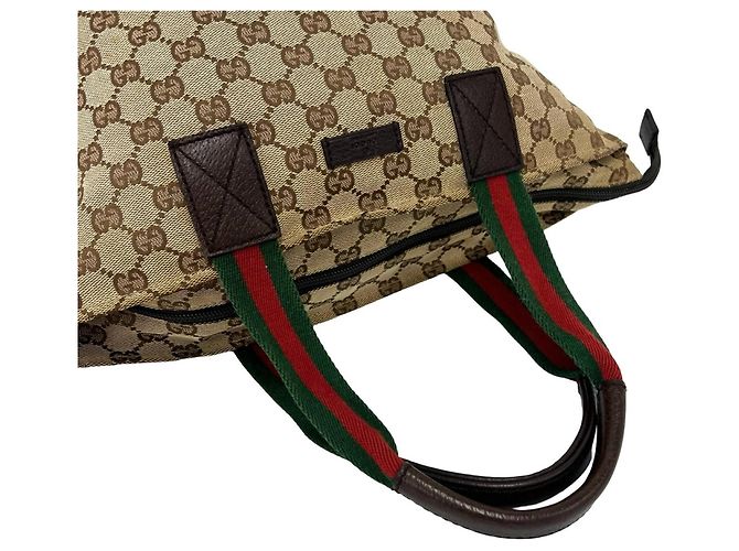 Borsa GUCCI Sherry Line GG Canvas Leather Marrone Rosso Verde - vista 4