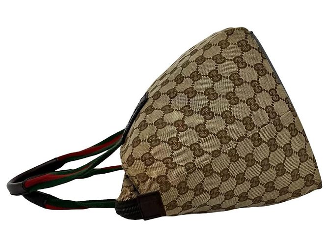 Borsa GUCCI Sherry Line GG Canvas Leather Marrone Rosso Verde - vista 5