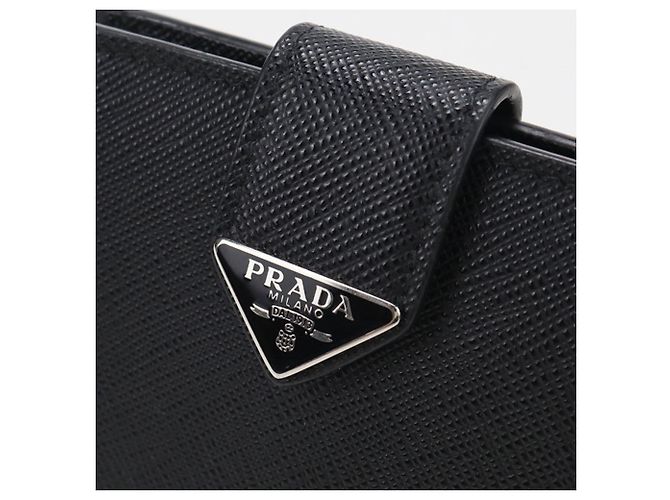Cartera bi-fold Prada de piel Saffiano negra Negro - vista 7