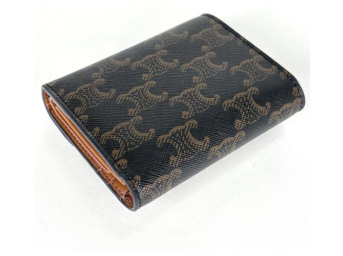 Céline Portafoglio mini tri-fold Celine Triomphe Marrone Nero - vista 2