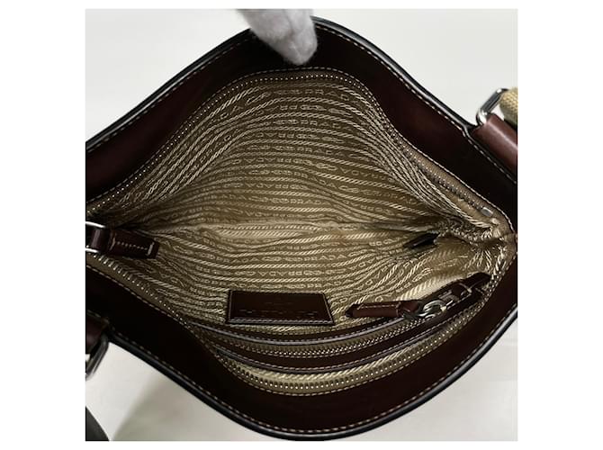 Jacquard Borsa a tracolla Prada in Beige Brown Marrone - vista 6