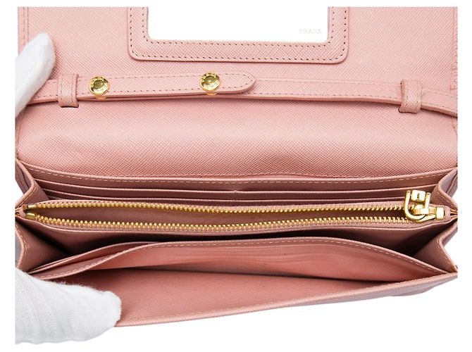 Portafoglio Prada Pink Saffiano con tracolla Rosa - vista 4