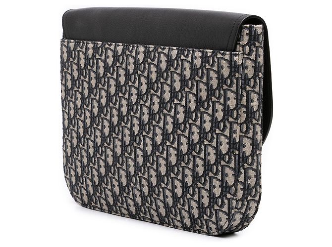 Dior Saddle A4 Pouch aus Blue Oblique Canvas und Leder Blau Marineblau - Ansicht 2