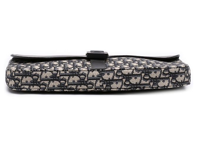 Dior Saddle A4 Pouch aus Blue Oblique Canvas und Leder Blau Marineblau - Ansicht 3