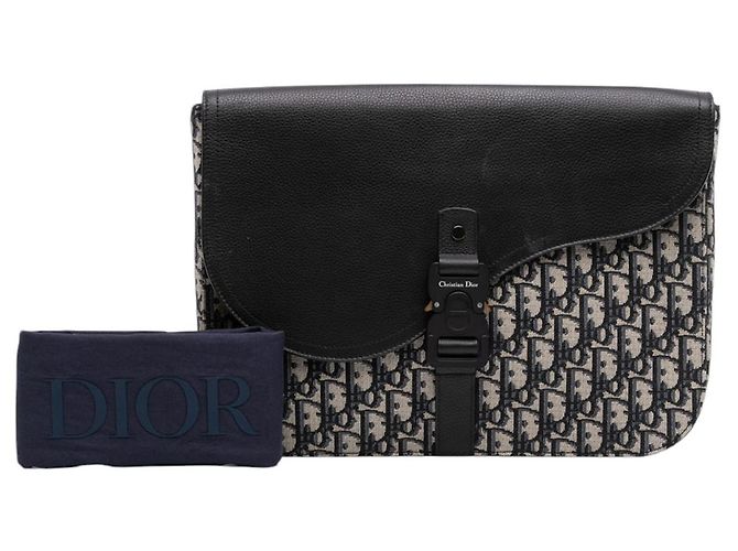 Dior Saddle A4 Pouch aus Blue Oblique Canvas und Leder Blau Marineblau - Ansicht 7