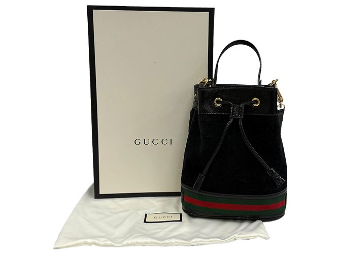 Gucci Secchiello Ophidia Piccolo in Suede Nero - vista 15