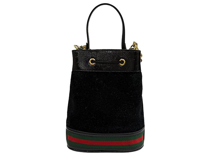 Gucci Secchiello Ophidia Piccolo in Suede Nero - vista 2