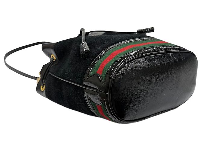Gucci Secchiello Ophidia Piccolo in Suede Nero - vista 3
