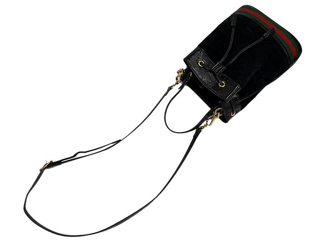 Gucci Secchiello Ophidia Piccolo in Suede Nero - vista 4