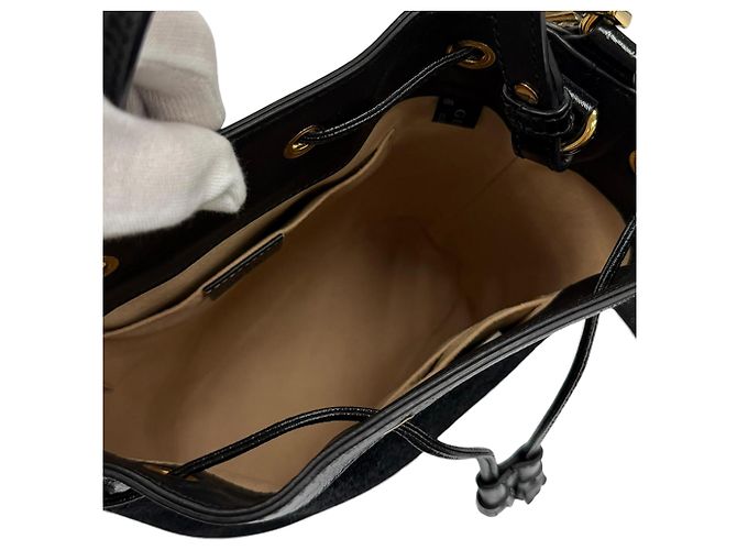 Gucci Secchiello Ophidia Piccolo in Suede Nero - vista 5