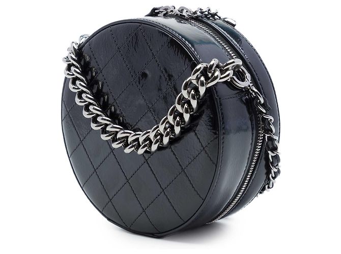 Borsa Chanel Black CC Patent Round as Earth Bag Nero - vista 2