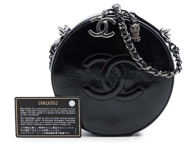 Borsa Chanel Black CC Patent Round as Earth Bag Nero - vista 7