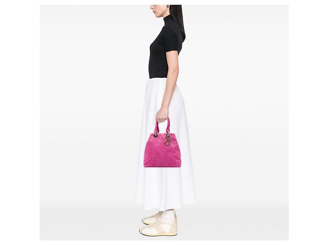 Sac Shopping Dior Soft Lady Dior Petit en Toile Cannage Rose - vue 5