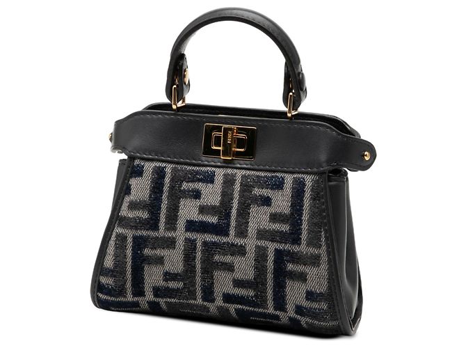 Borsa Satchel Fendi Nano Zucca Peekaboo in chenille grigio Marrone - vista 2