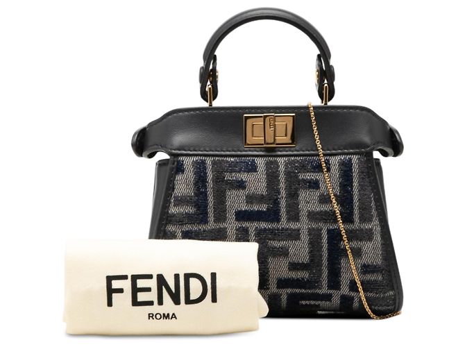 Borsa Satchel Fendi Nano Zucca Peekaboo in chenille grigio Marrone - vista 7