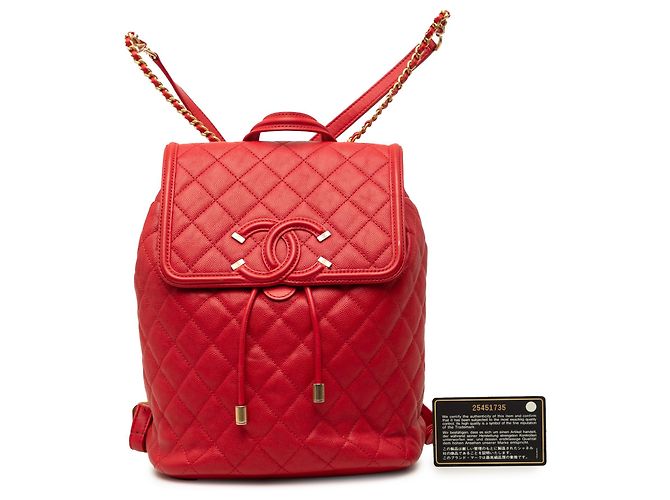 Zaino Chanel Red Quilted Caviar CC Filigree Rosso - vista 8