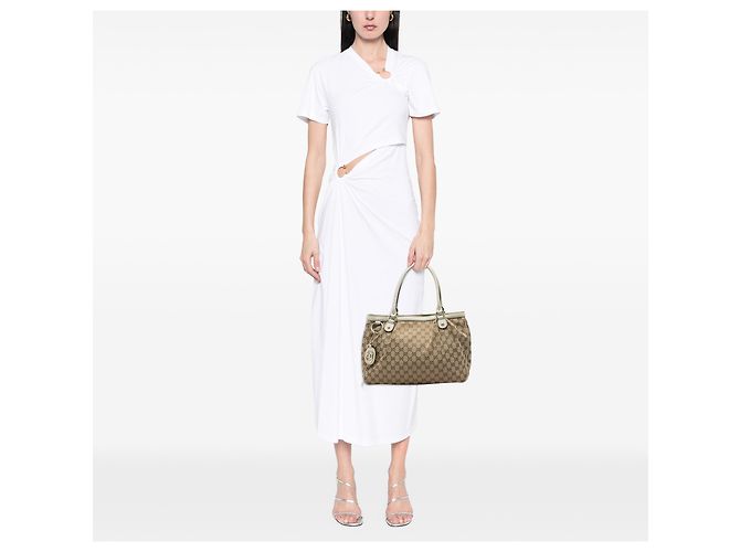 Borsa Tote Gucci Sukey in tela GG beige - vista 5