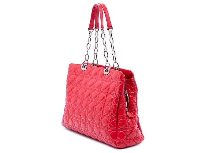 Dior Bolsa Shopping Lady Dior Soft Grande em Couro Verniz Vermelho Cannage - vista 2