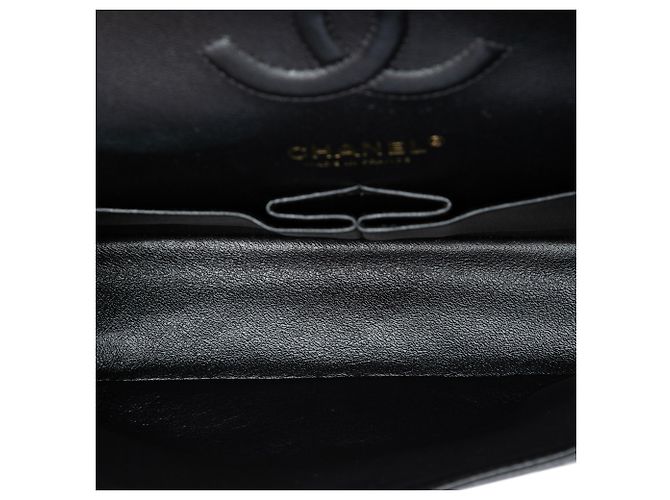 Chanel Black Medium Classic Chevron Crumpled Calfskin Double Flap Nero - vista 4