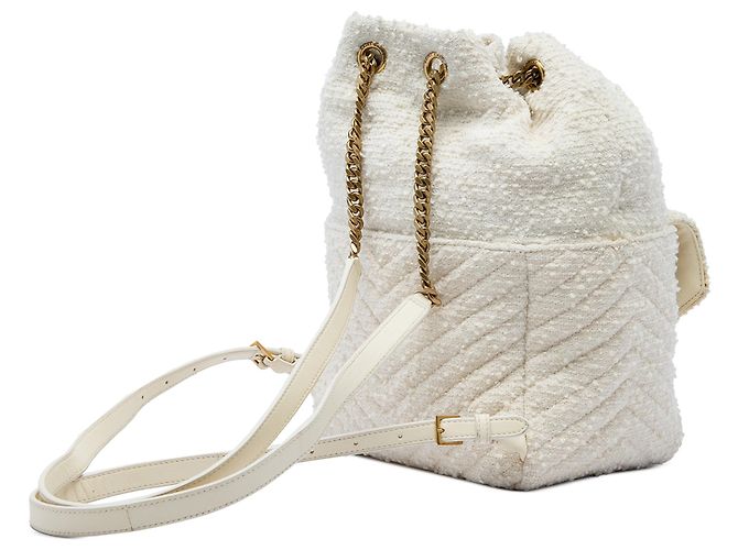 Saint Laurent White Chevron Tweed Monogram Joe Backpack - vista 2