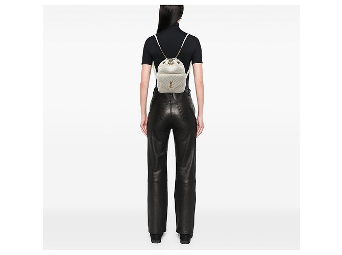 Saint Laurent White Chevron Tweed Monogram Joe Backpack - vista 5