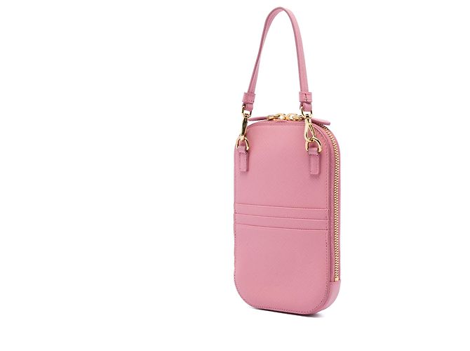Custodia per telefono Prada in Saffiano Lux rosa decorata - vista 2