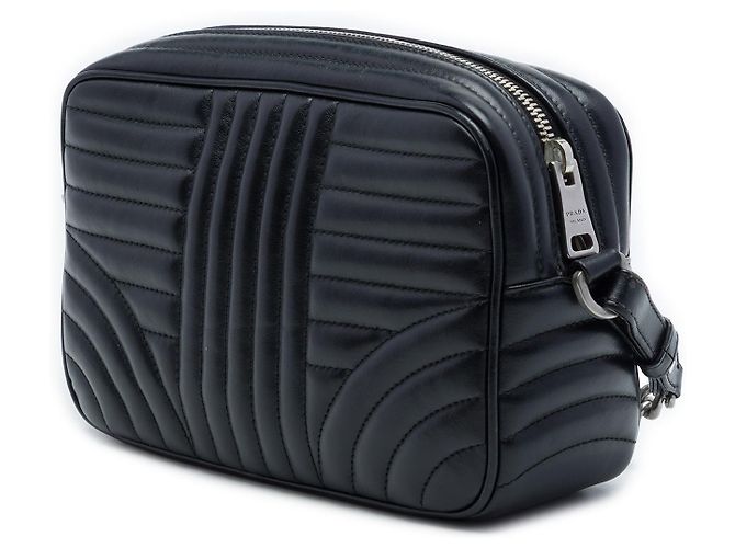 Borsa a tracolla Diagramme Prada in pelle di vitello morbida nera Nero - vista 2
