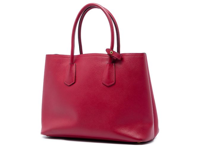 Prada Borsa Satchel Doppia Grande in Pelle Saffiano Rossa Rosso - vista 2