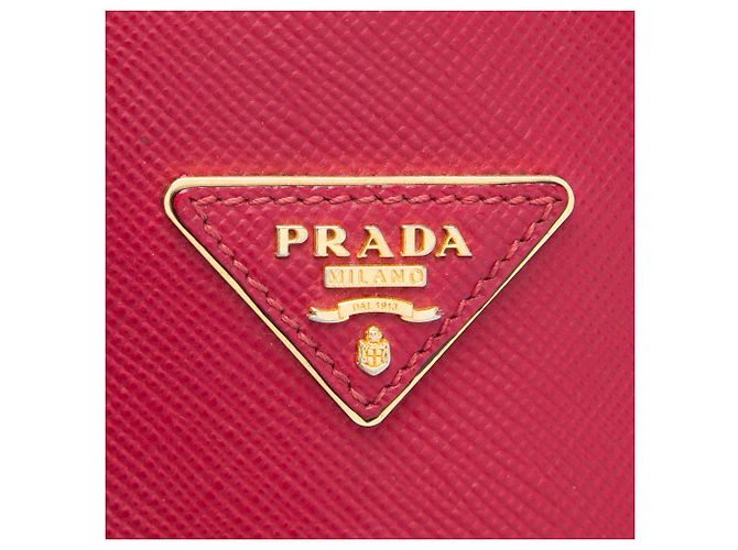 Prada Borsa Satchel Doppia Grande in Pelle Saffiano Rossa Rosso - vista 5