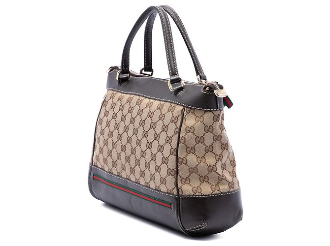Borsa Mayfair Satchel Gucci in tela GG beige con banda Web - vista 2