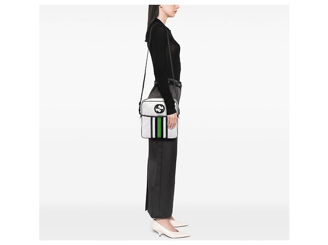 Gucci White GG Supreme Interlocking G Web Crossbody - view 6