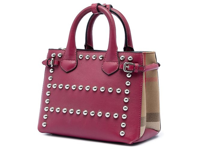 Borsa Satchel Banner Burberry in pelle borchiata viola e House Check per neonati Porpora - vista 2