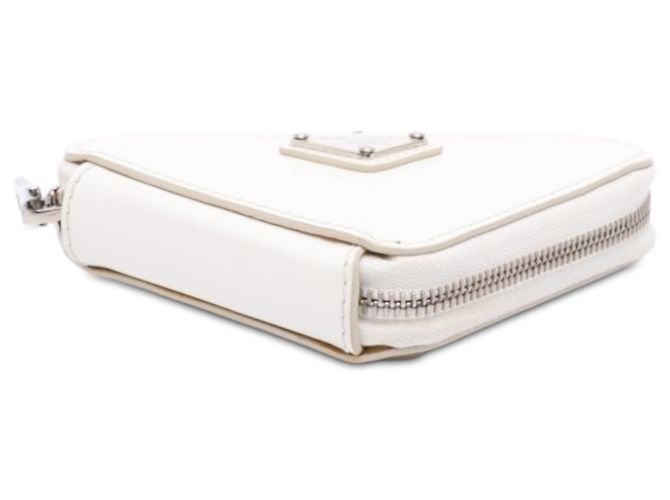 Pouch Mini Prada in pelle spazzolata bianca con catena e triangolo Bianco - vista 3