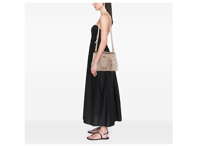 Borsa Tote aperta convertibile Prada in Vitello Phenix marrone Beige - vista 7