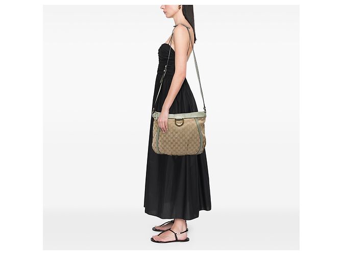 Borsa a tracolla Gucci Abbey D Ring in tela GG beige Verde - vista 6