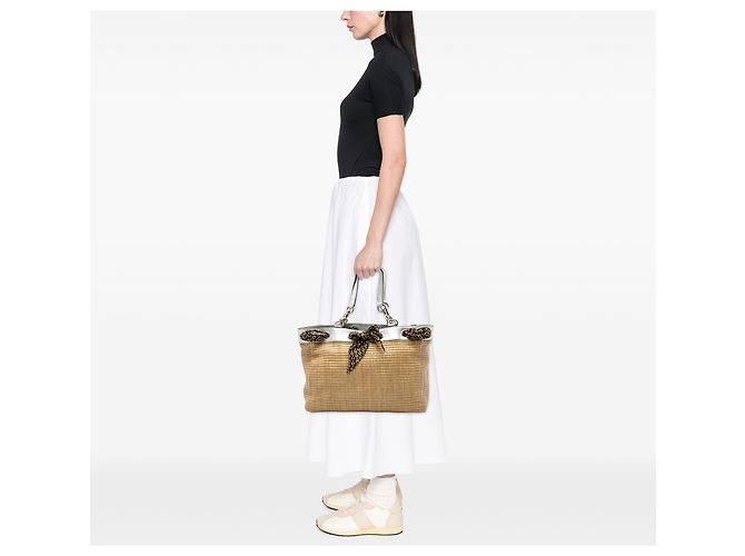 Gucci Positano Großer Stroh-Tote in Beige mit Schal - Ansicht 6