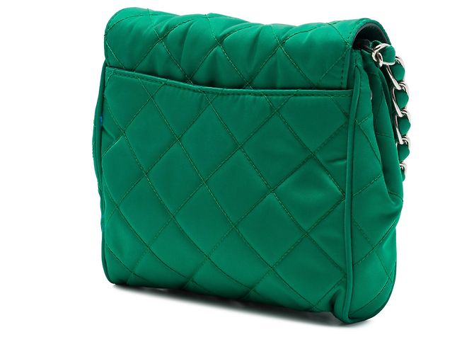 Prada Bolsa Crossbody em Tessuto Verde Impuntu com Corrente - vista 2