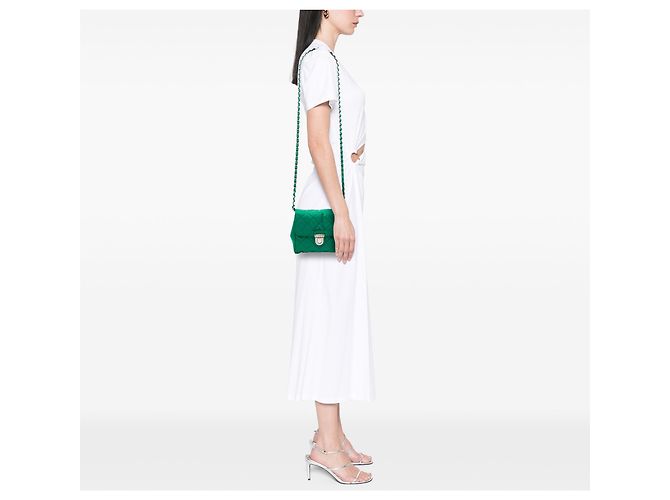 Prada Bolsa Crossbody em Tessuto Verde Impuntu com Corrente - vista 6