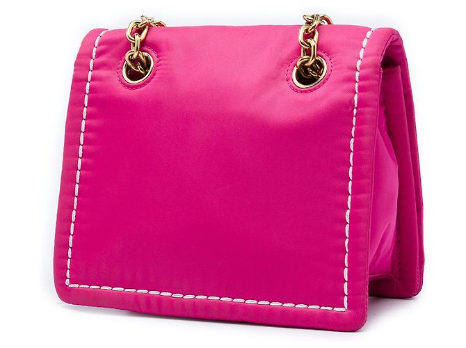 Prada Borsa a Tracolla con Patta e Catena in Tessuto Rosa Small - vista 2
