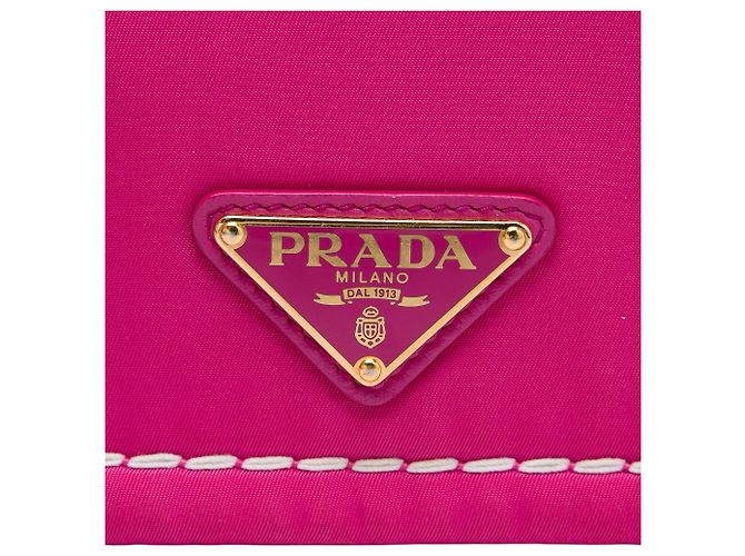 Prada Borsa a Tracolla con Patta e Catena in Tessuto Rosa Small - vista 5