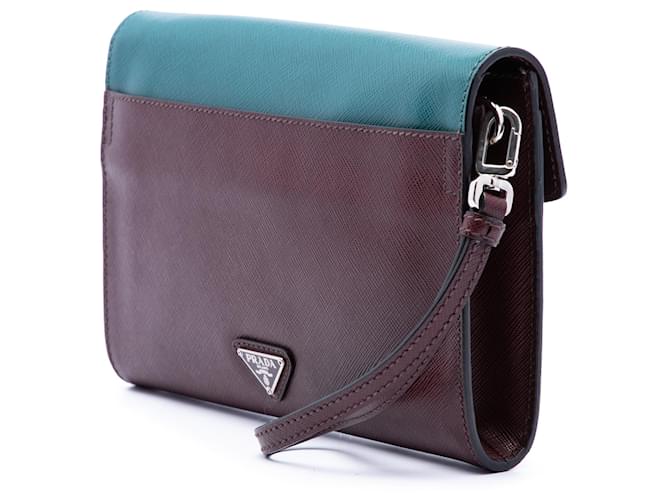 Clutch Prada Red Bicolor Saffiano Envelope Push Lock Rosso Bordò - vista 2