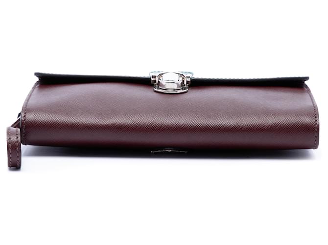 Clutch Prada Red Bicolor Saffiano Envelope Push Lock Rosso Bordò - vista 3