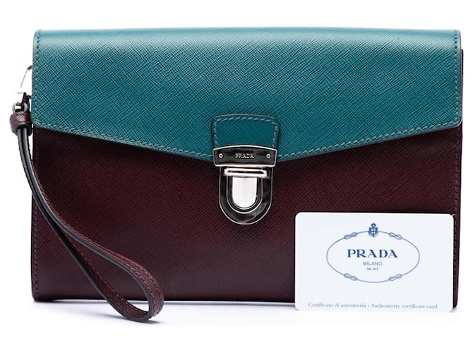 Clutch Prada Red Bicolor Saffiano Envelope Push Lock Rosso Bordò - vista 7
