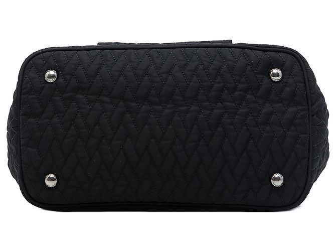 Tote Bag Prada in Tessuto Impuntu Nero con Catena - vista 3