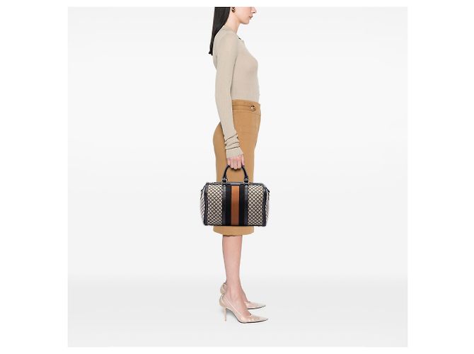 Borsa Boston Gucci Joy Medium in tela Diamante beige e Web - vista 6
