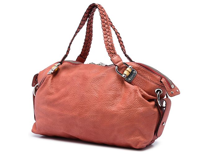 Gucci Bamboo Bar Tote aus Leder in Orange, Größe Medium - vista 2